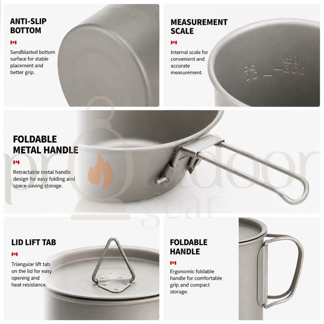 NATUREHIKE 20CJ Titanium Camping Cup & Bowl Ultralight Outdoor Mug Bowl with Lid Foldable Handle Backpacking Cookware