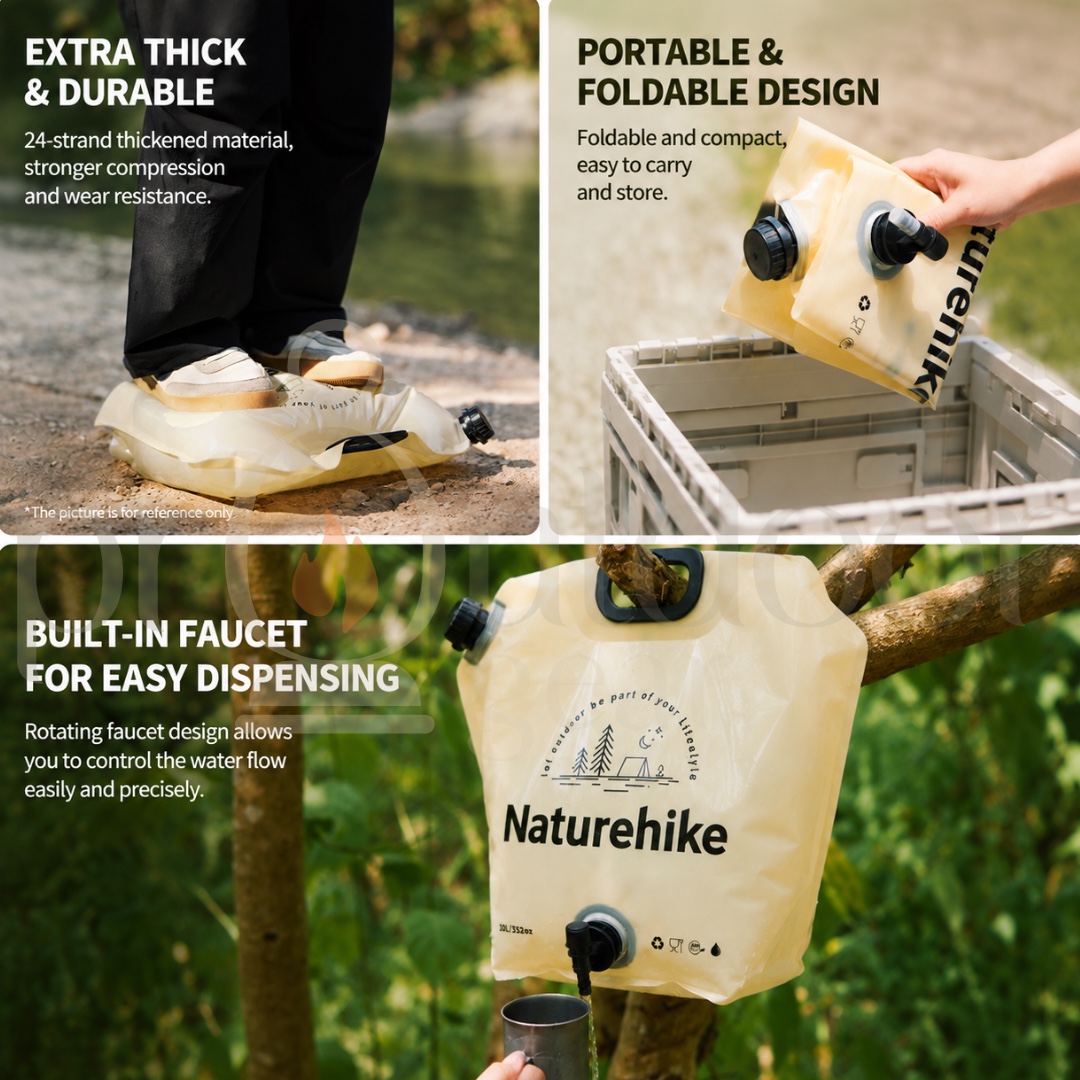 NATUREHIKE CNK2450CF027 Ling Wo 10L Collapsible Water Container Outdoor Water Bag Food Grade Foldable Camping Water Storage Bag