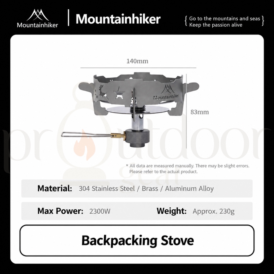 MOUNTAINHIKER SZK1448 Portable Camping Gas Stove 2300W Detachable Windshield Lightweight Backpacking Stove