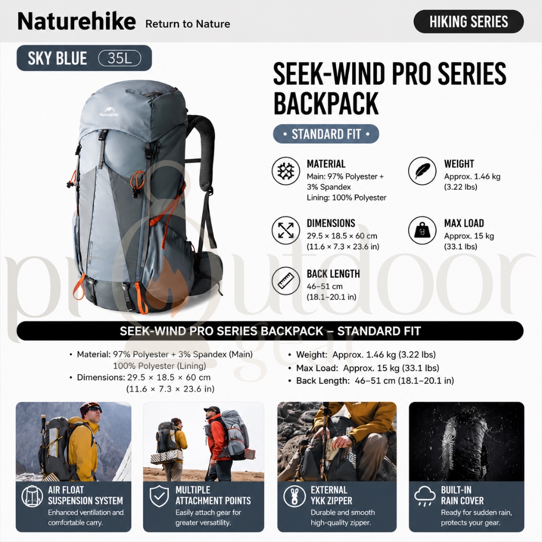 NATUREHIKE CNK2550XB018 Rock Series Hiking Backpack 2.0 60L Lightweight Trekking Backpack Outdoor Camping Travel Bag