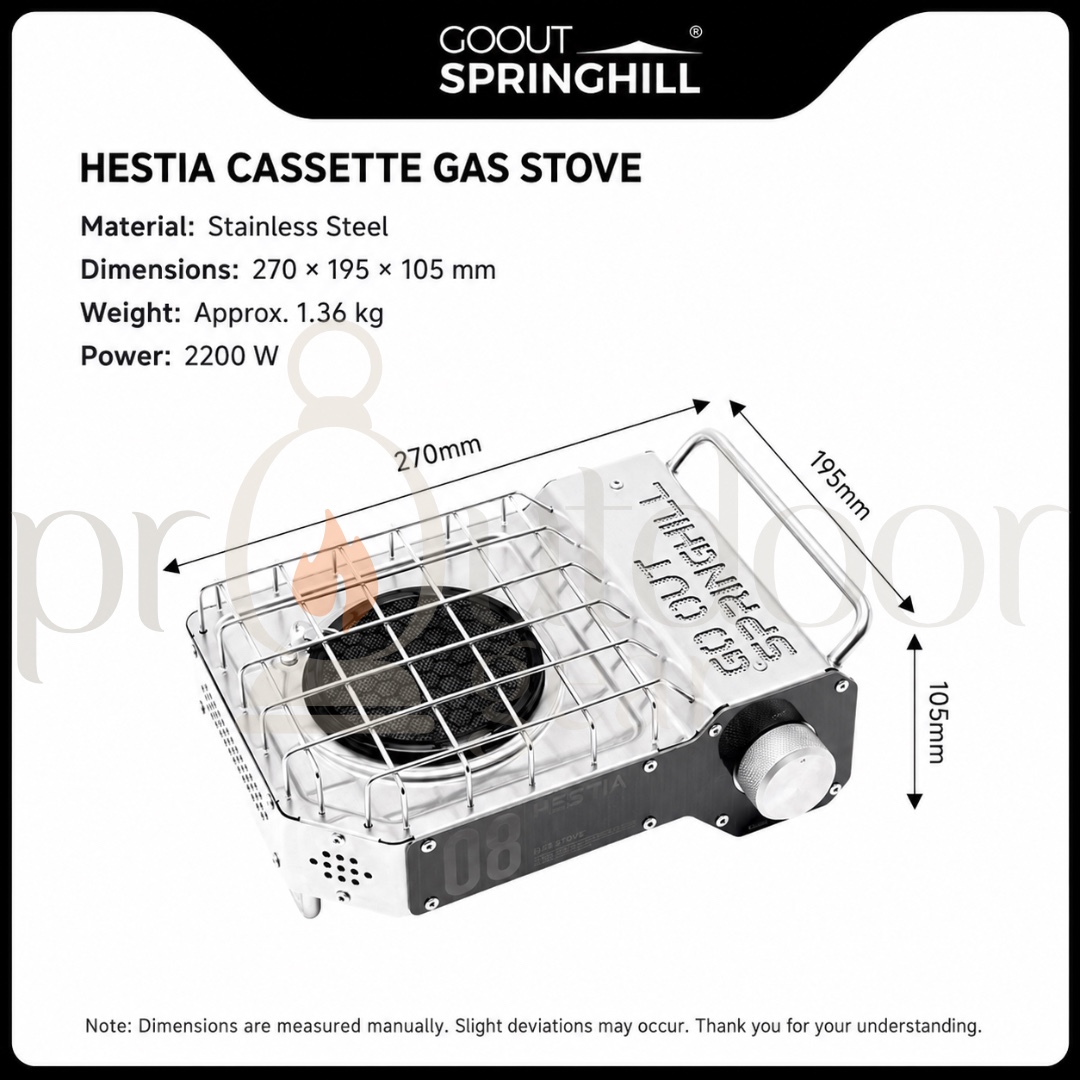 GOOUT SPRINGHILL Hestia Cassette Gas Stove 2200W Stainless Steel Portable Camping Stove with Magnetic Gas Canister