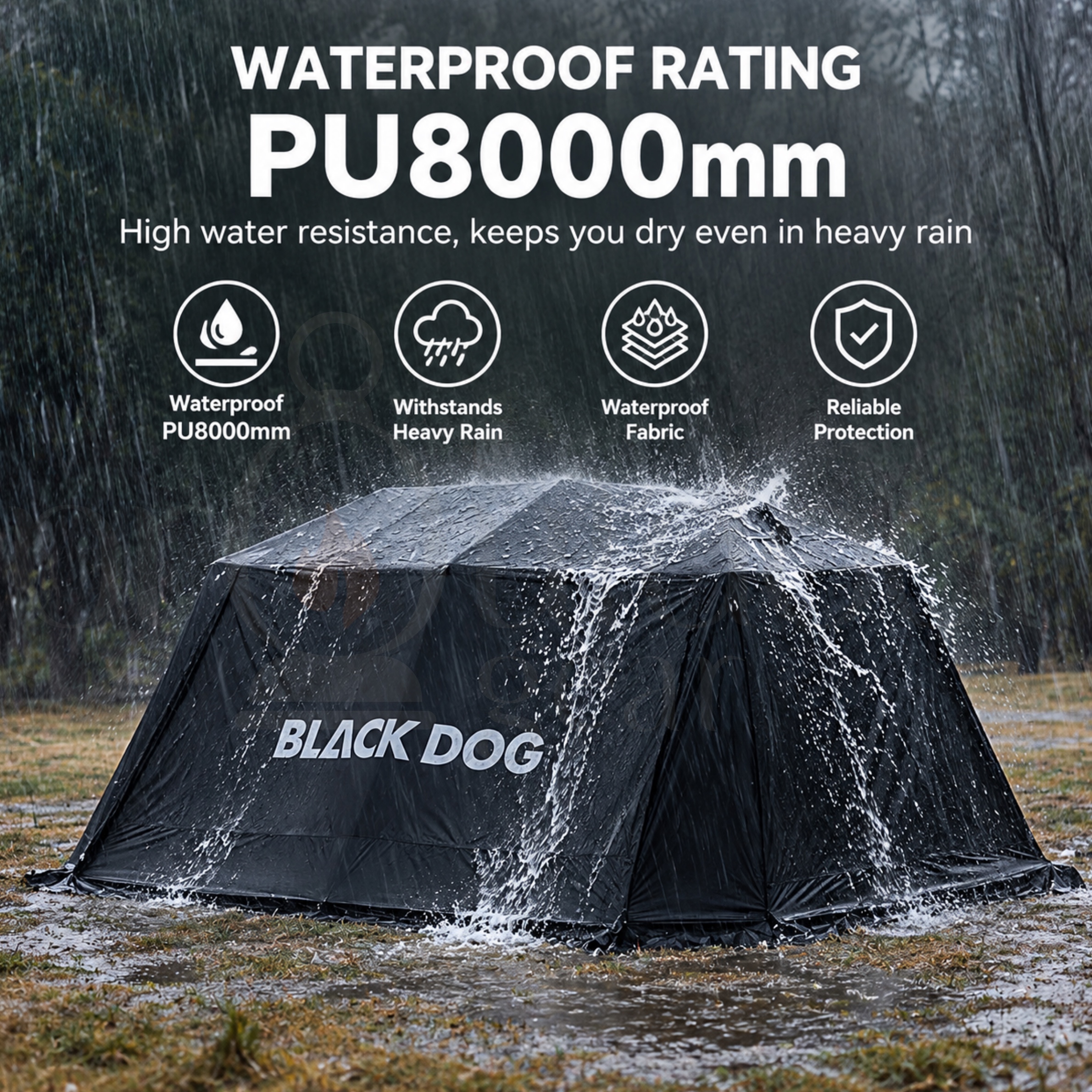 BLACKDOG STAR 13X CBD2550WS074 Auto Tent | 33m² Black Coating Camping Tent | 2 Rooms 1 Living Room