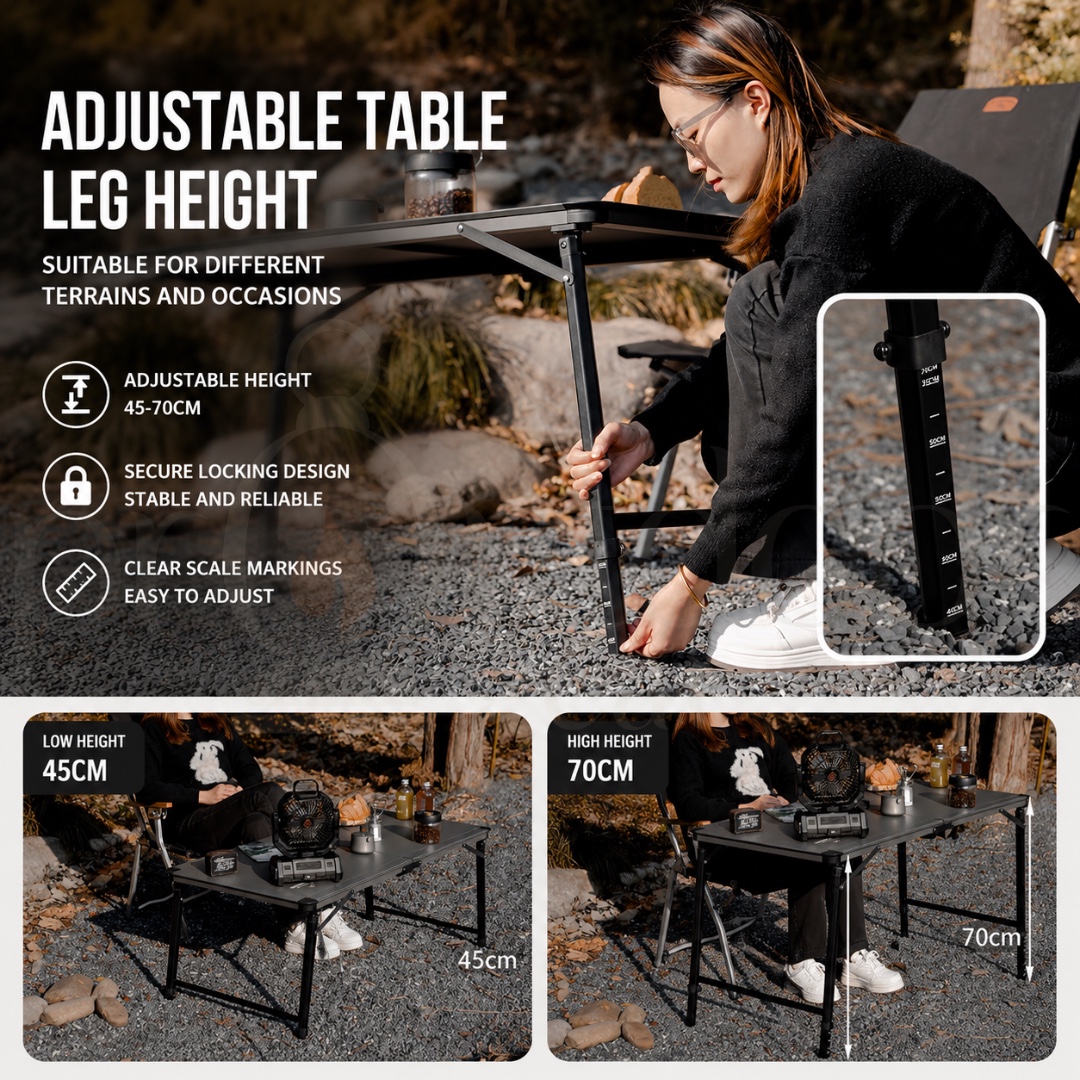 MOUNTAINHIKER SZK1385 Adjustable Folding Camping Table Aluminum Alloy Outdoor Picnic Adjustable Portable Lightweight