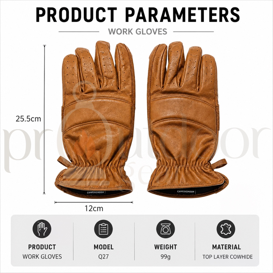 CAMPINGMOON Q27 Genuine Cowhide Leather Work Gloves Soft Lining BBQ Camping Gardening Outdoor Safety Gloves