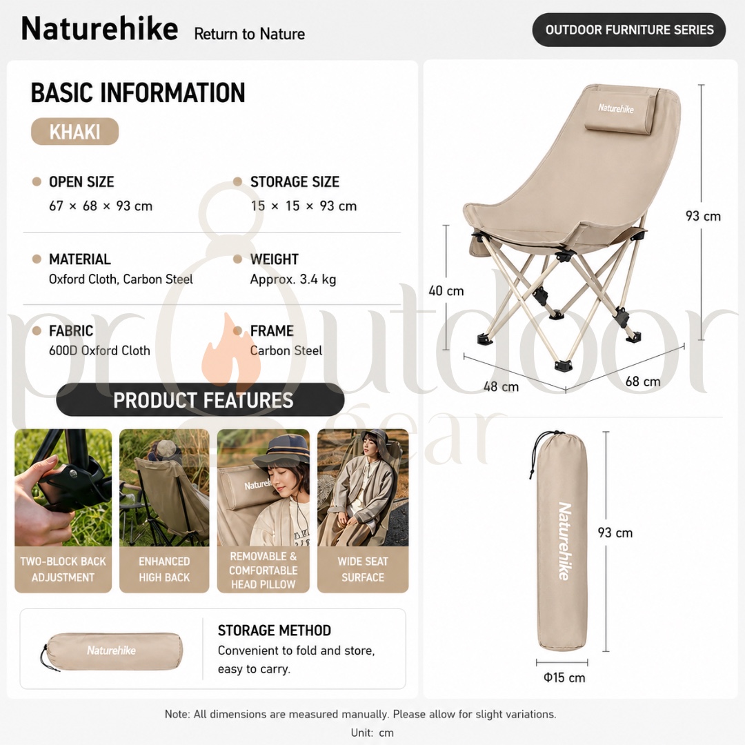 NATUREHIKE Sea Star 002 Regular/Mesh Moon Chair folding reclining picnic chair with pillowair