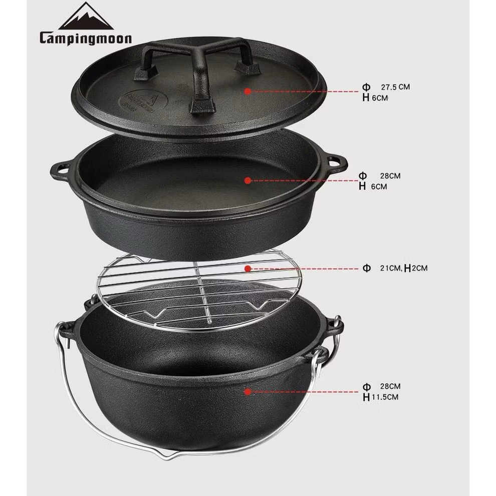 Campingmoon Dutch Oven DO-28 Dutch Oven Cast Iron Pot Camping Cooking Pot