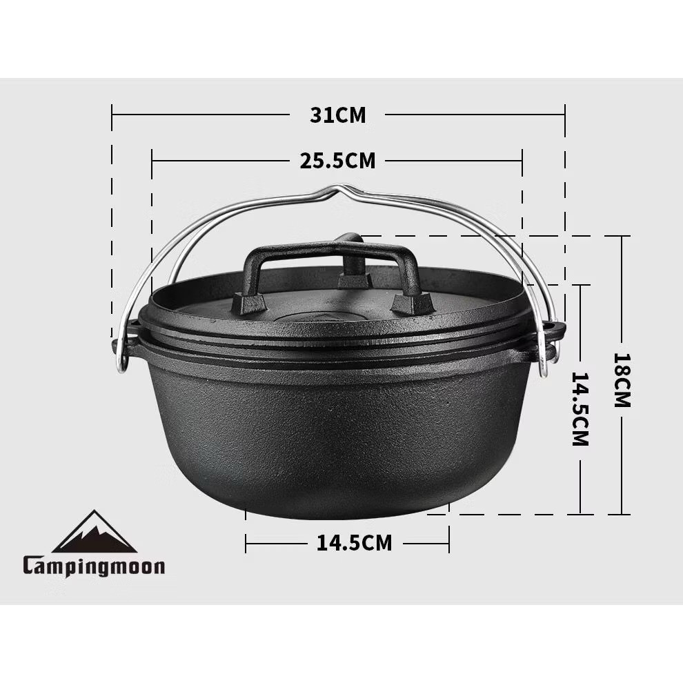 Campingmoon Dutch Oven DO-28 Dutch Oven Cast Iron Pot Camping Cooking Pot