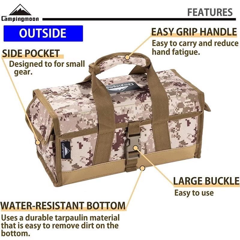 CAMPINGMOON B-150 Bottom Waterproof Outdoor Camping Tent Stakes Hammer Multi-Container Box Camouflage Storage Bag