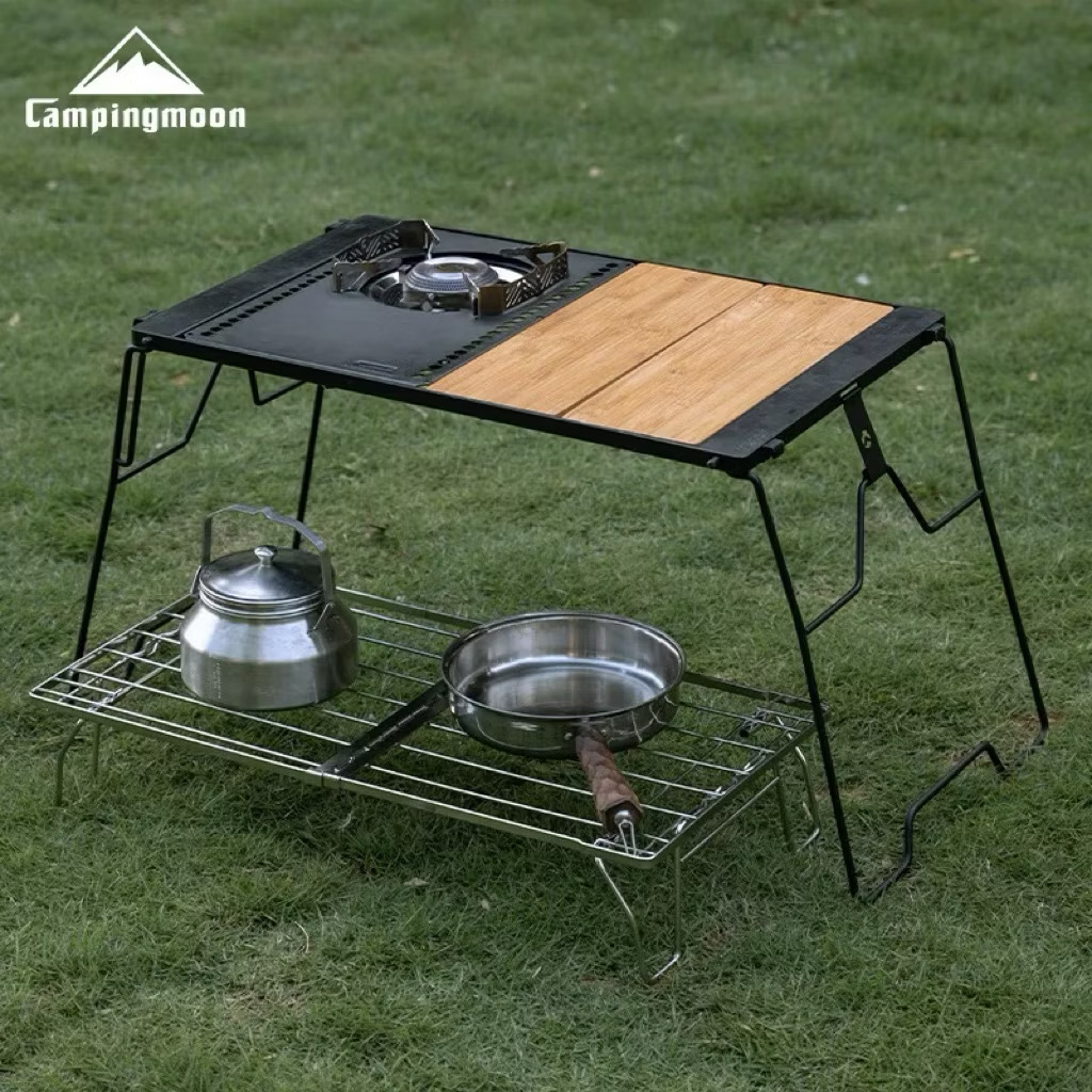 Campingmoon FD-13 Stainless Steel Low Height Telescopic Camping Table Under Storage Multi-Purpose Foldable Organizer