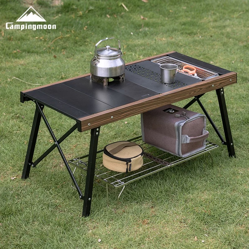 Campingmoon FD-13 Stainless Steel Low Height Telescopic Camping Table Under Storage Multi-Purpose Foldable Organizer