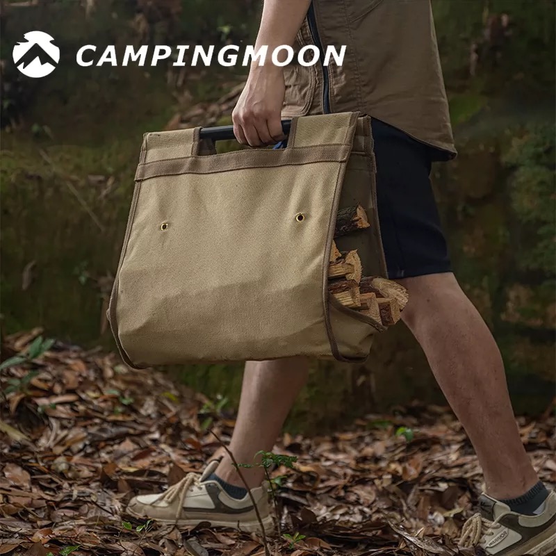 Campingmoon camping canvas firewood bag B-285 outdoor fire partner firewood table iron frame
