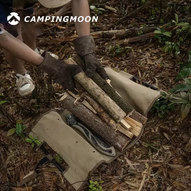 Campingmoon camping canvas firewood bag B-285 outdoor fire partner firewood table iron frame