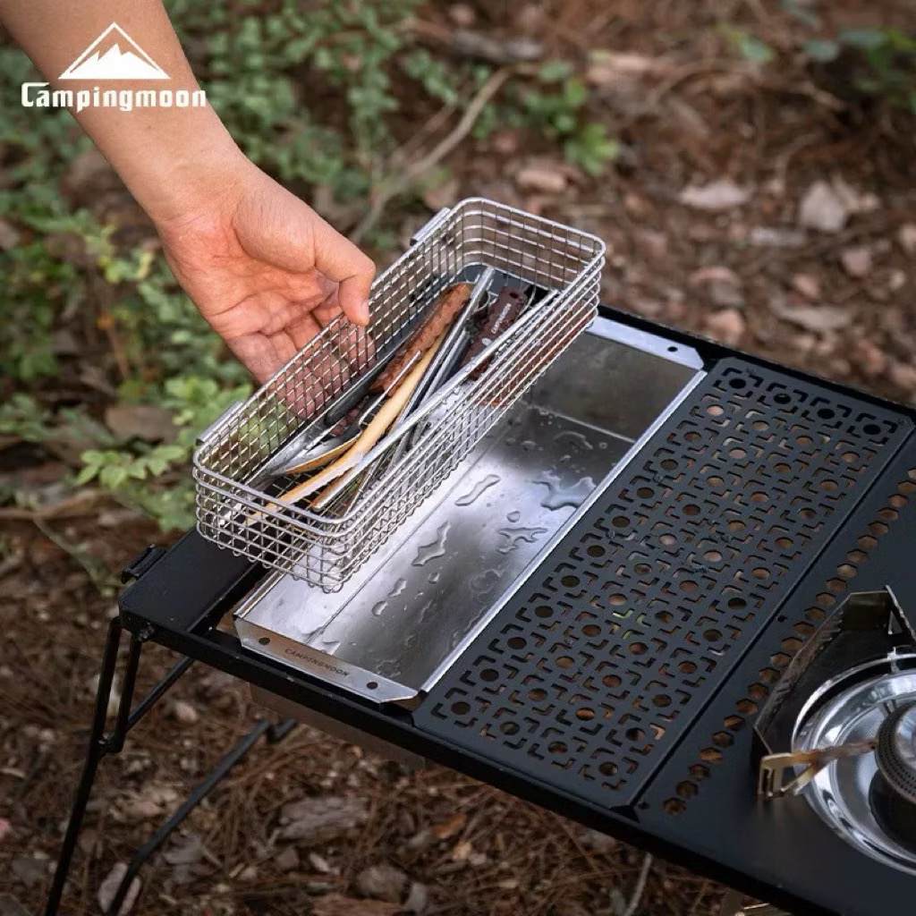 Campingmoon CK-10 Hanging Tableware Basket – Outdoor Camping 304 Stainless Steel Drainage Storage Basket