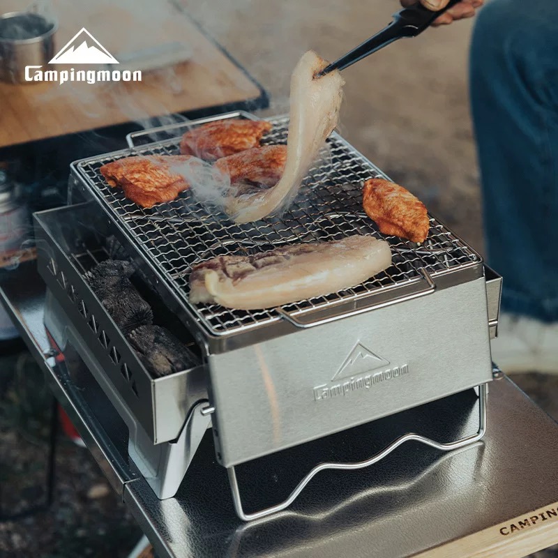 Campingmoon MT-6-LT Stainless Steel Brazier Portable Camping Picnic BBQ Charcoal Firewood Brazier Foldable