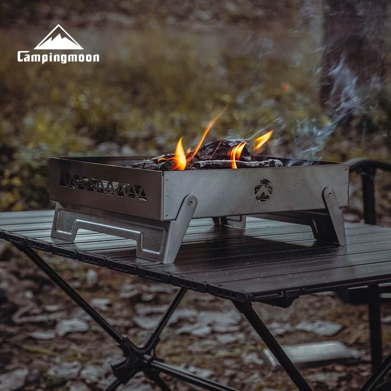 Campingmoon MT-6-LT Stainless Steel Brazier Portable Camping Picnic BBQ Charcoal Firewood Brazier Foldable