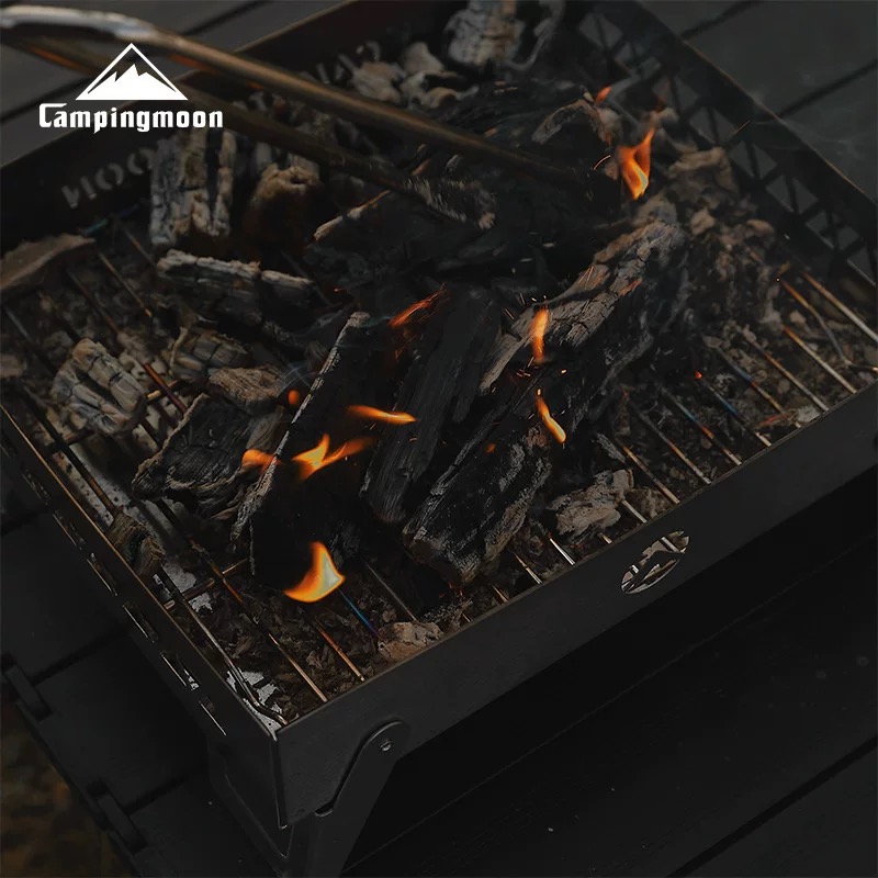 Campingmoon MT-6-LT Stainless Steel Brazier Portable Camping Picnic BBQ Charcoal Firewood Brazier Foldable