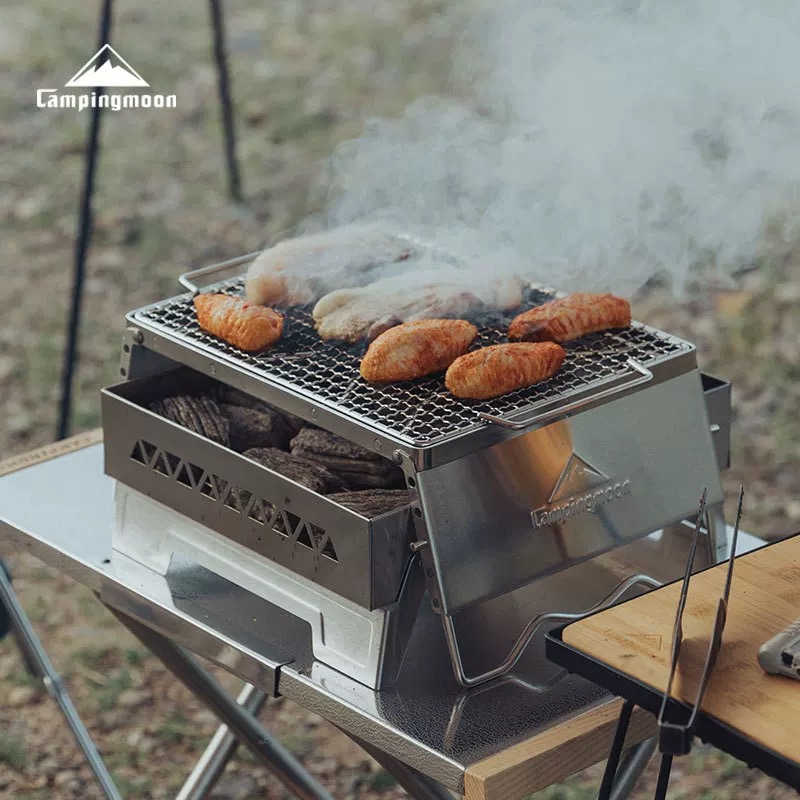 Campingmoon MT-6-LT Stainless Steel Brazier Portable Camping Picnic BBQ Charcoal Firewood Brazier Foldable
