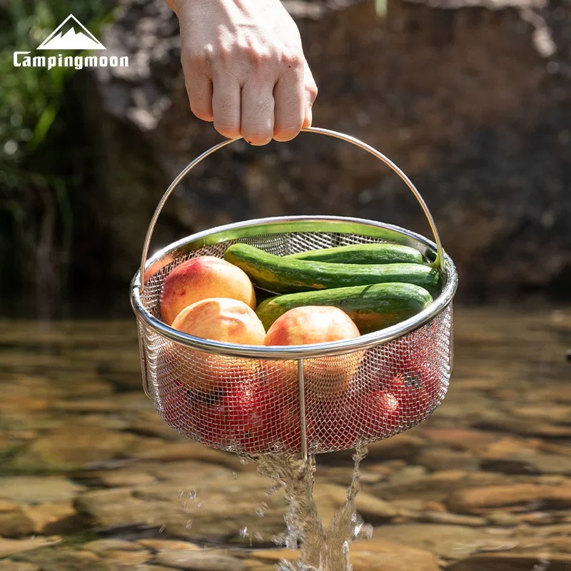 Campingmoon CC-22 stainless steel drain basket portable picnic multi-purpose fruit food cooking large drain glass