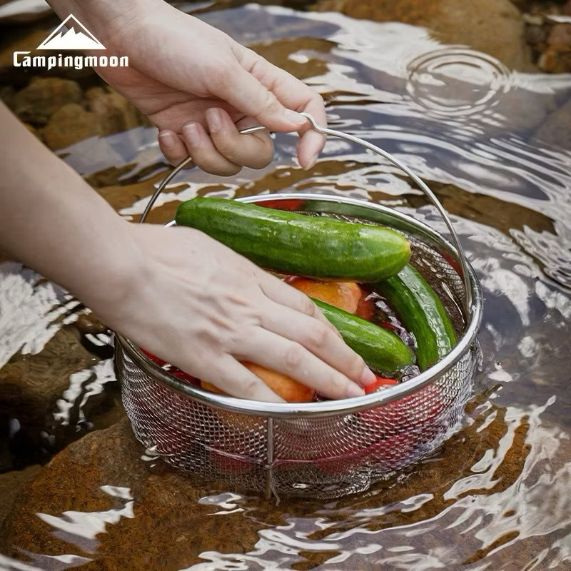 Campingmoon CC-22 stainless steel drain basket portable picnic multi-purpose fruit food cooking large drain glass