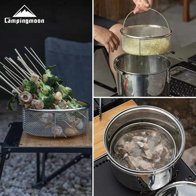 Campingmoon CC-22 stainless steel drain basket portable picnic multi-purpose fruit food cooking large drain glass