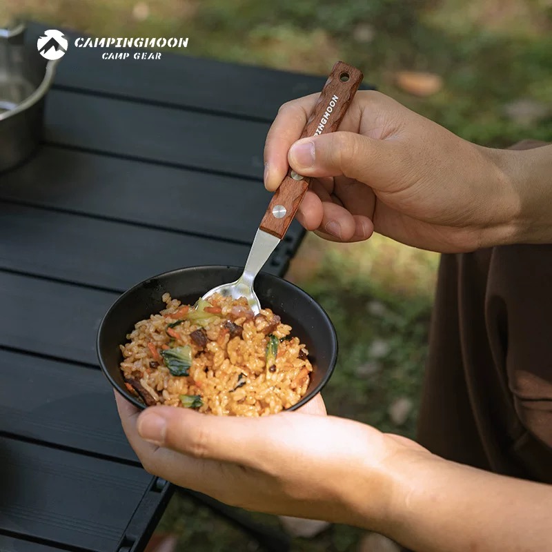 Campingmoon CS-23 Fork Spoon Two-Piece Set Outdoor Camping 304 Stainless Steel Solid Wood Handle Tableware