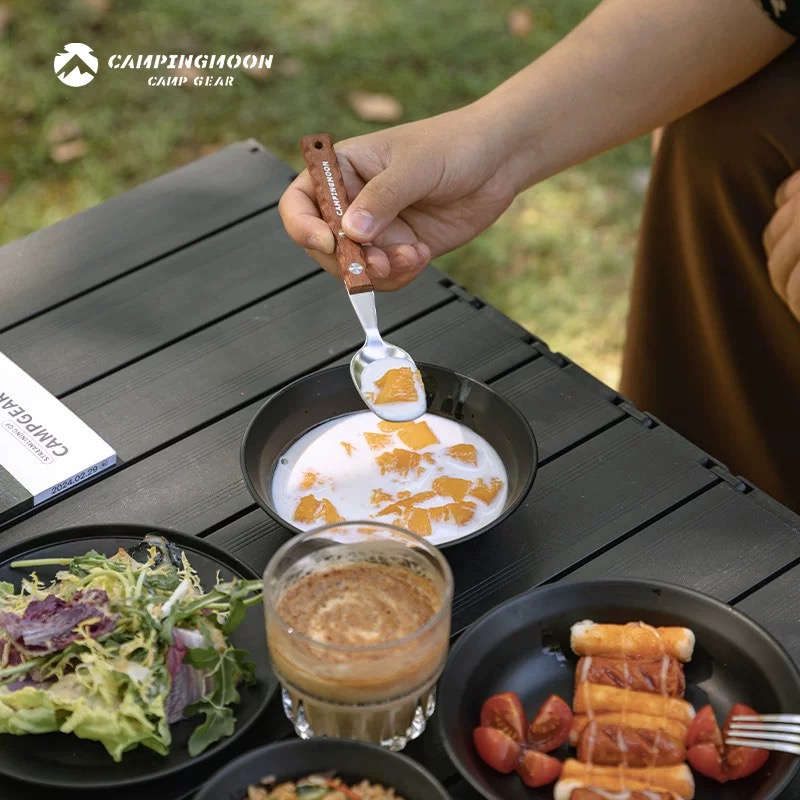 Campingmoon CS-23 Fork Spoon Two-Piece Set Outdoor Camping 304 Stainless Steel Solid Wood Handle Tableware