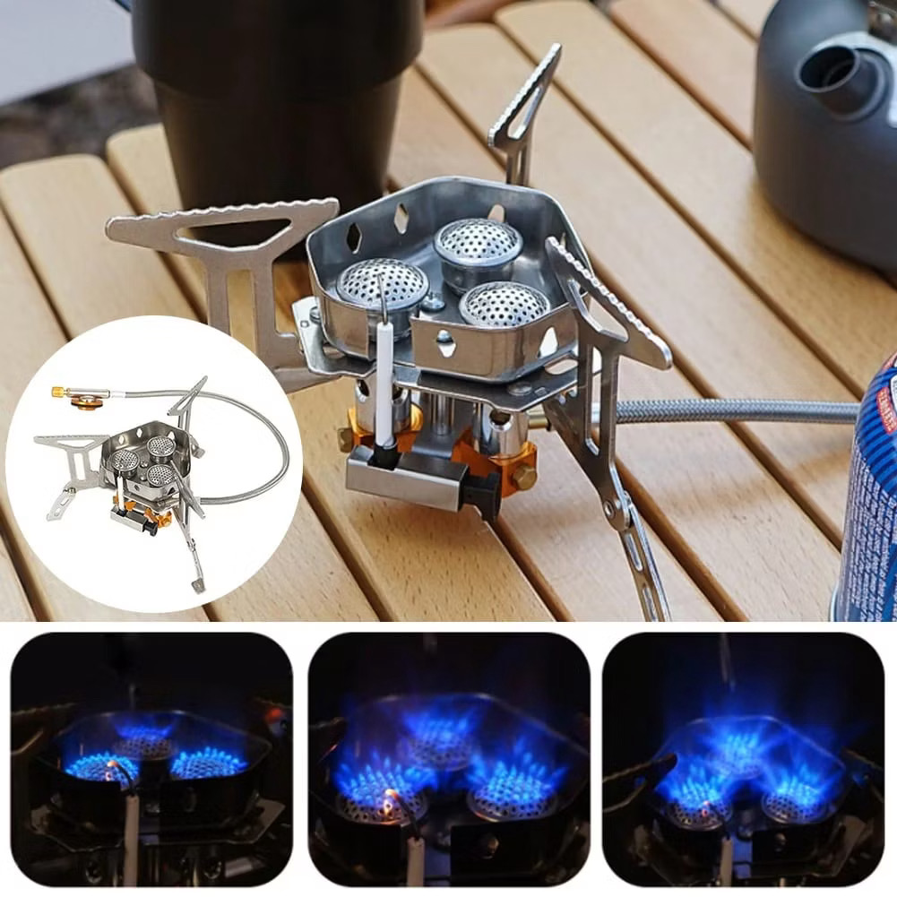 [CLS] BBQ Outdoor Camping Gas Stove Windproof Outdoor Gas Burner Portable 5800W High Power Three Head Stove