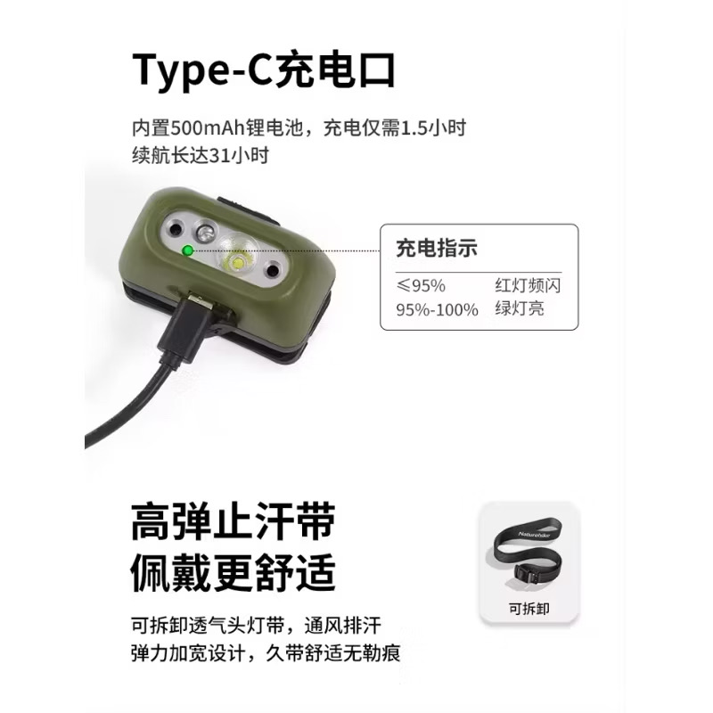 [Free Shipping] NatureHike New LED Headlamp 5 Modes Sensor light Ultralight IP65 Waterproof for with USB Cabl