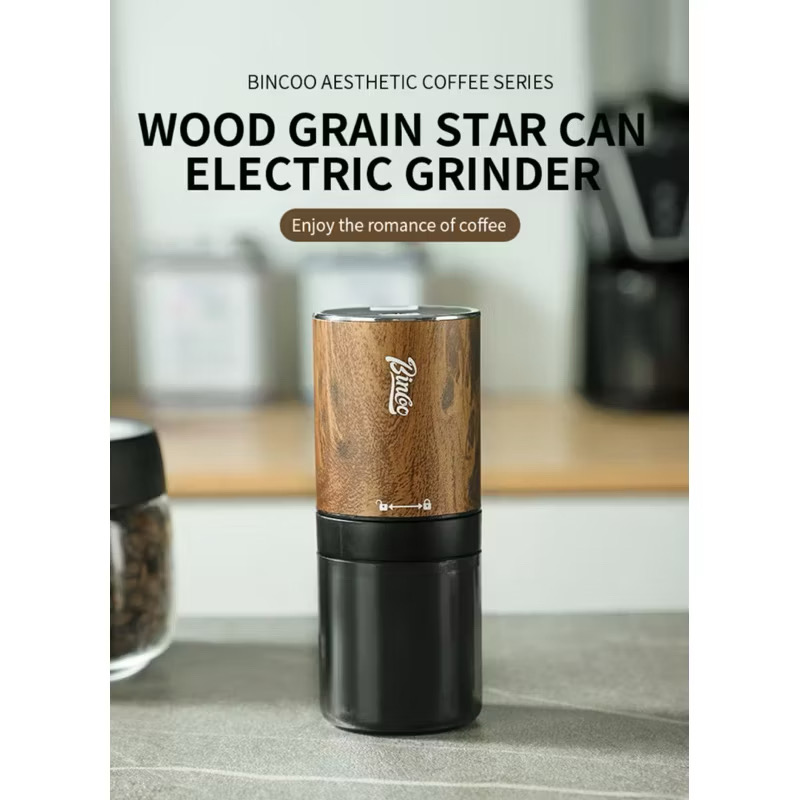 BINCOO Electric Bean Grinder Steel Burrs Coffee Bean Grinder Mini Household Portable Wood Grain GrindingCoffee Appliance