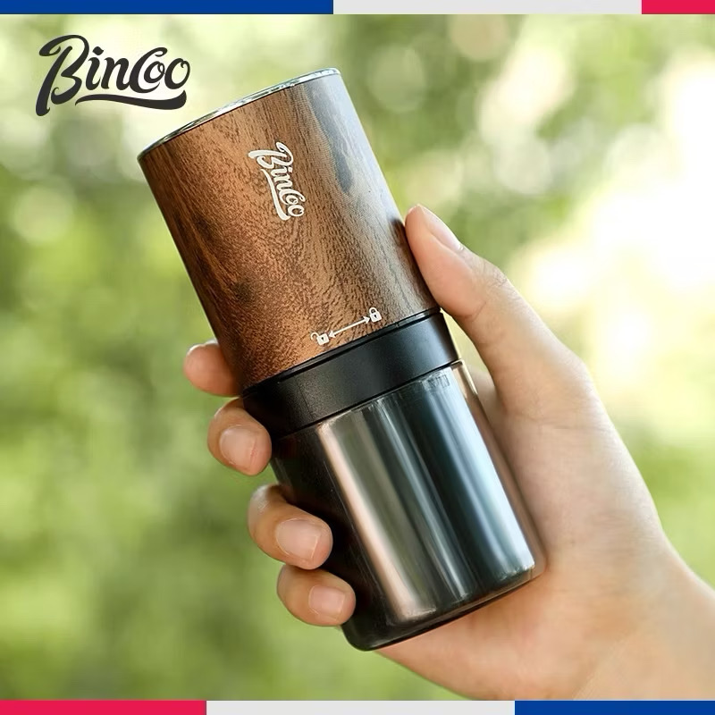 BINCOO Electric Bean Grinder Steel Burrs Coffee Bean Grinder Mini Household Portable Wood Grain GrindingCoffee Appliance