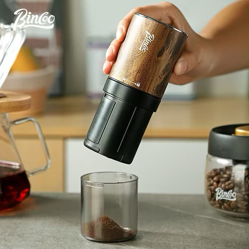 BINCOO Electric Bean Grinder Steel Burrs Coffee Bean Grinder Mini Household Portable Wood Grain GrindingCoffee Appliance