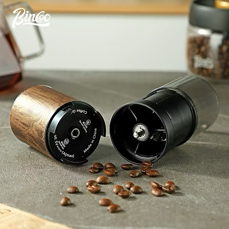 BINCOO Electric Bean Grinder Steel Burrs Coffee Bean Grinder Mini Household Portable Wood Grain GrindingCoffee Appliance