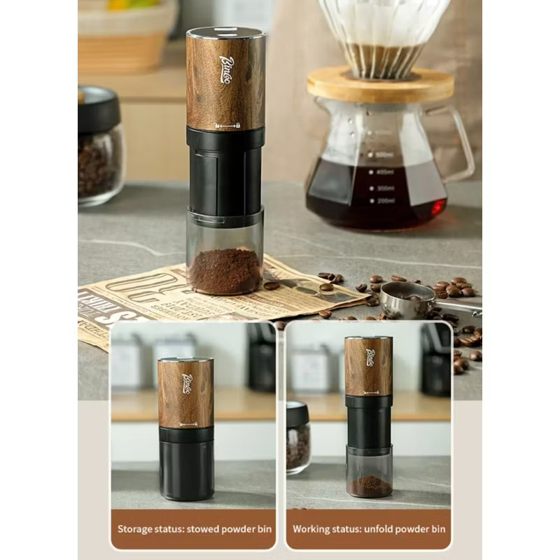 BINCOO Electric Bean Grinder Steel Burrs Coffee Bean Grinder Mini Household Portable Wood Grain GrindingCoffee Appliance