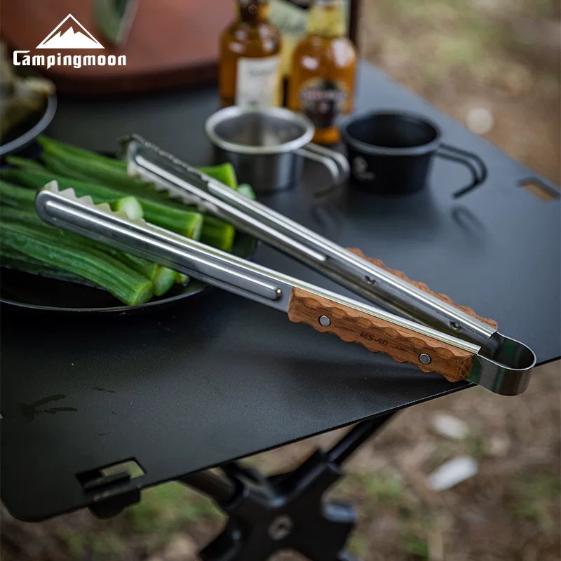 Campingmoon crocodile meat clip MS-40 outdoor multi-purpose teak handle anti-scalding barbecue clip stainless steel