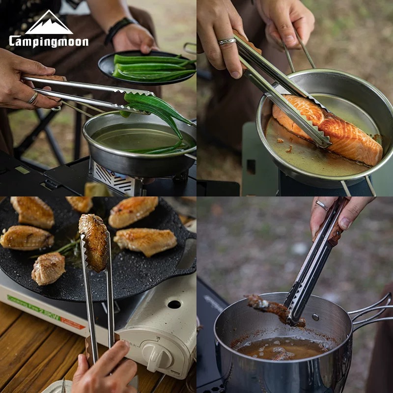 Campingmoon crocodile meat clip MS-40 outdoor multi-purpose teak handle anti-scalding barbecue clip stainless steel