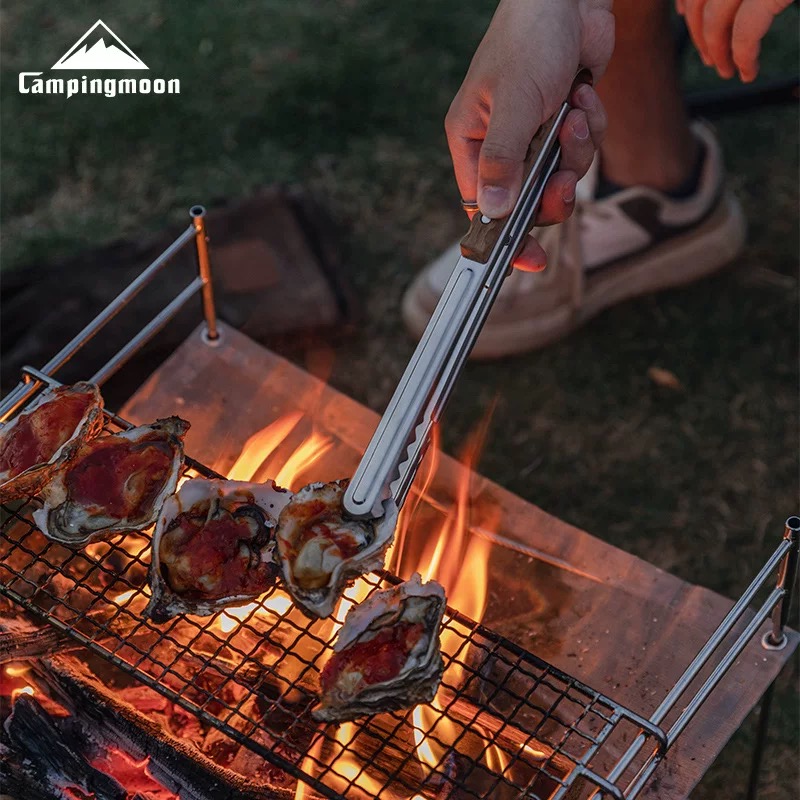 Campingmoon crocodile meat clip MS-40 outdoor multi-purpose teak handle anti-scalding barbecue clip stainless steel