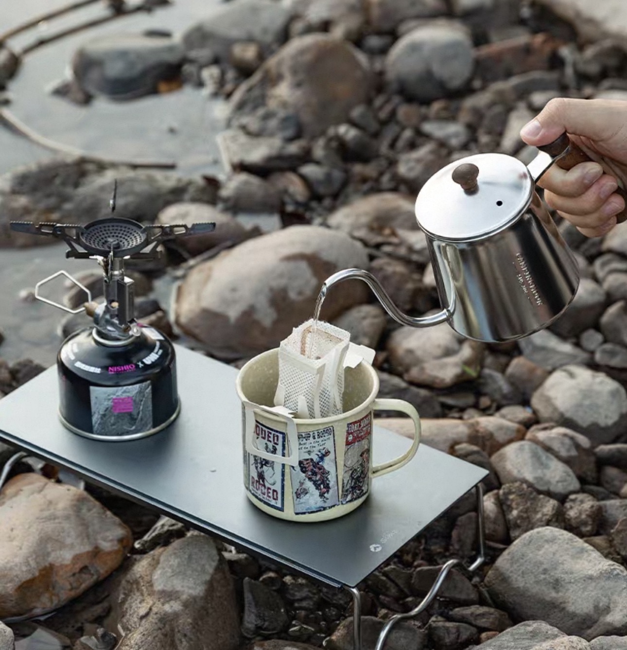 Campingmoon Coffee Drip Kettle SW-3 – Fine Spout, Anti-Leak, Anti-Scald Black Walnut Handle Outdoor Pour Over Coffee Pot