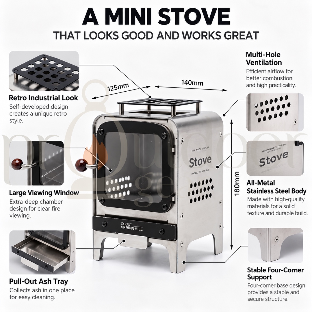 GOOUT SPRINGHILL Mini Stove 3.0 Multifunctional Stove All-Metal Retro Portable Wood Burning Stove