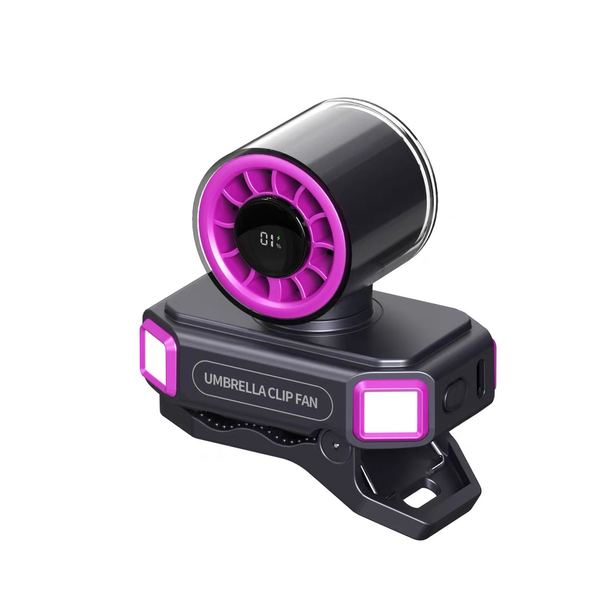 Mini Portable Clip Fan Rechargeable Umbrella Fan Waist Clip Fan Outdoor Camping Fan LED Light 100-Speed