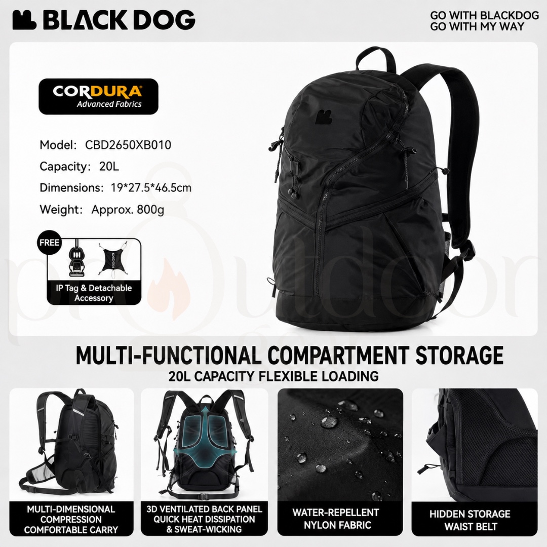 BLACKDOG CBD2650XB010 Awaken 20L Backpack CORDURA Water-Repellent Hiking Lightweight Travel Outdoor Camping Trekking