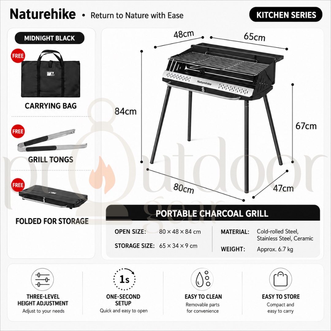 NATUREHIKE CNK2300015 Vertical BBQ Rack Camping Outdoor Household Folding Portable Charcoal Skewers Barbecue Stove