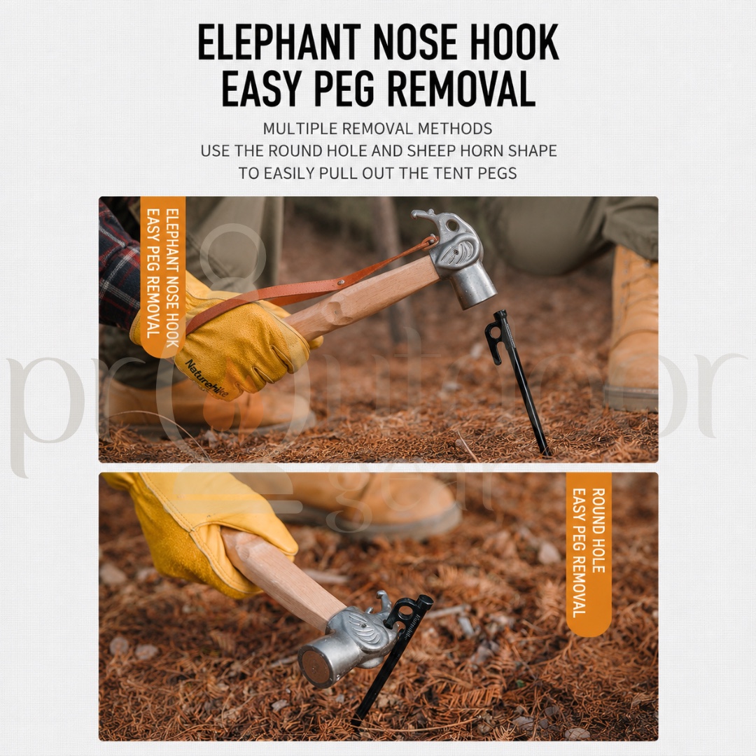NATUREHIKE CNH22ZP022 Hammer Elephant Multifunctional Camp Outdoor Camping Equipment Ground Nail Stainless Steel Solid Wood Handle