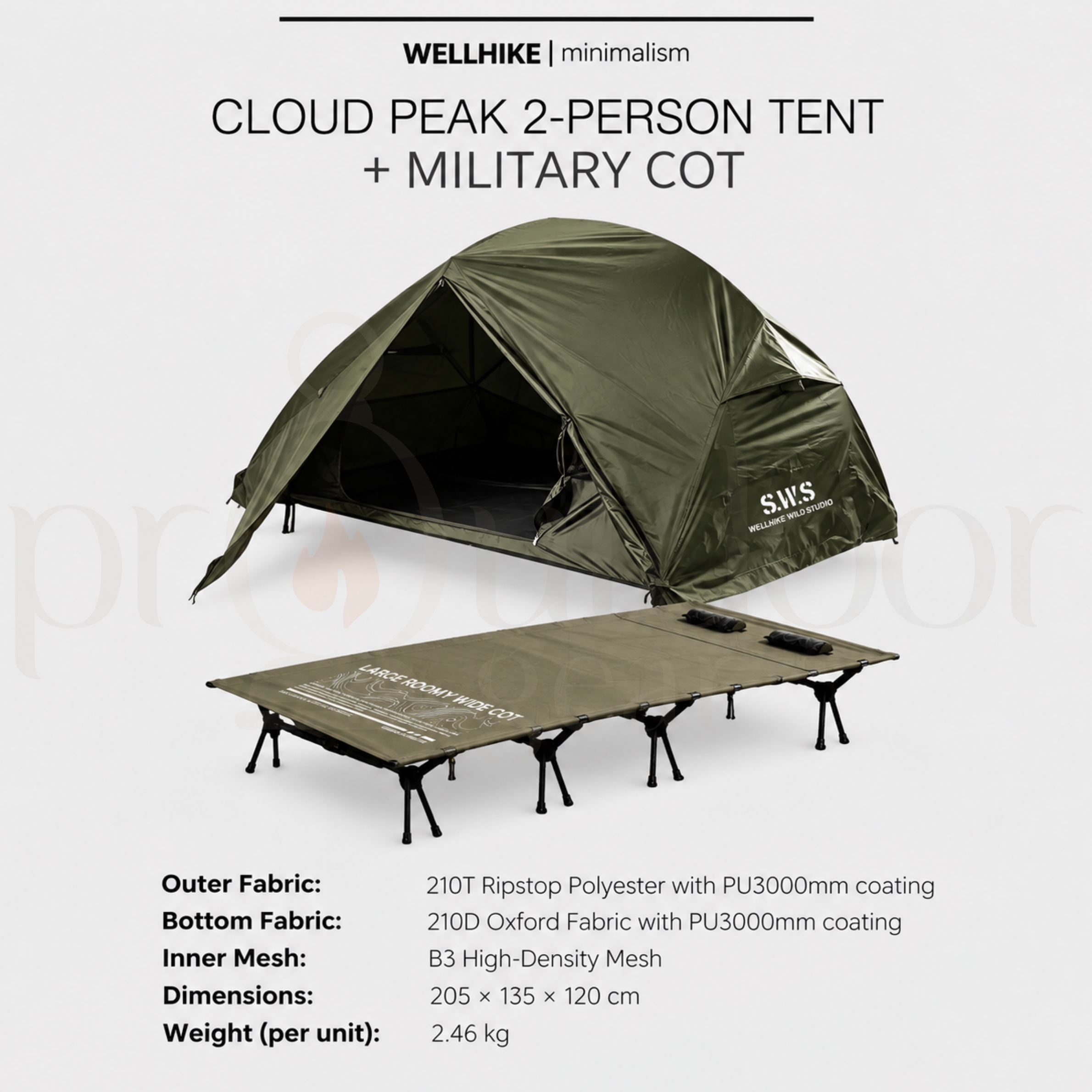 WELLHIKE Cloud Peak 2 Person Camping Tent Waterproof PU3000mm Outdoor Hiking Tent Portable Double Tent