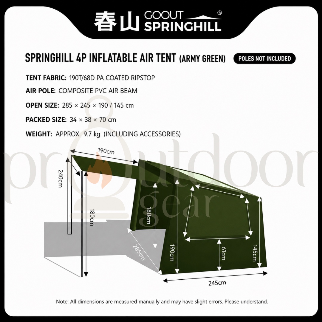 [PRE-ORDER] GOOUT SPRINGHILL Penglai 4P Inflatable Tent, One Bedroom and One Living Room Outdoor Camping Rainproof