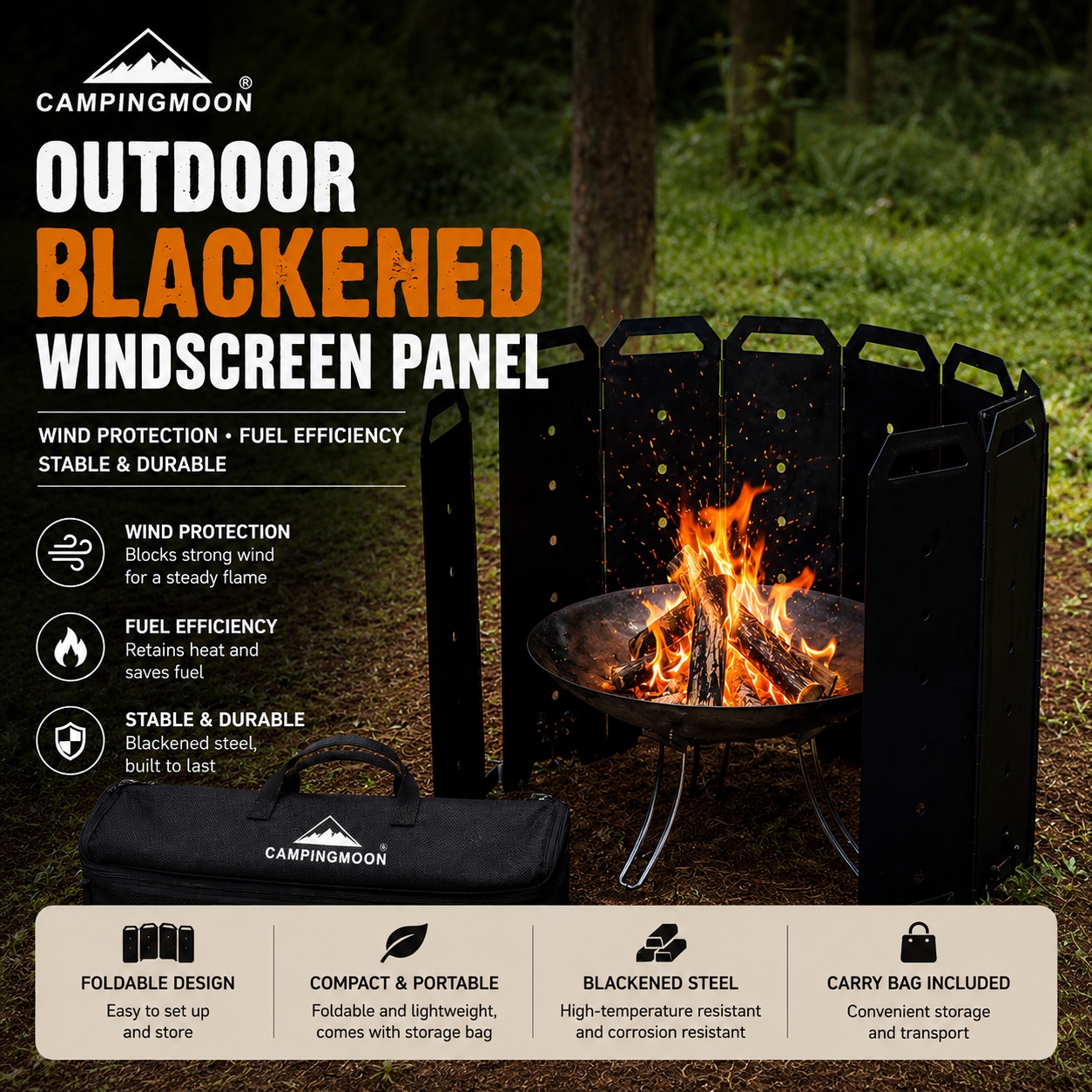 CAMPINGMOON YD-40 YD-50 Iron Wind Cover Panel Foldable Fire Pit Wind Shield BBQ Camping Stove Wind Guard