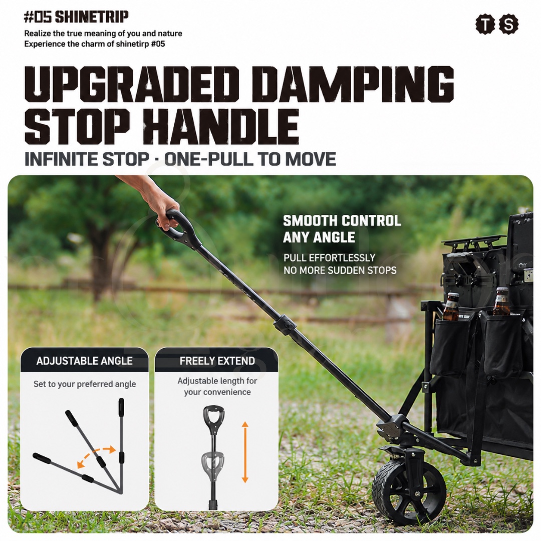 SHINETRIP A605 495L Outdoor Folding Wagon 450KG Heavy Duty Camping Trolley Foldable Cart Extendable Storage