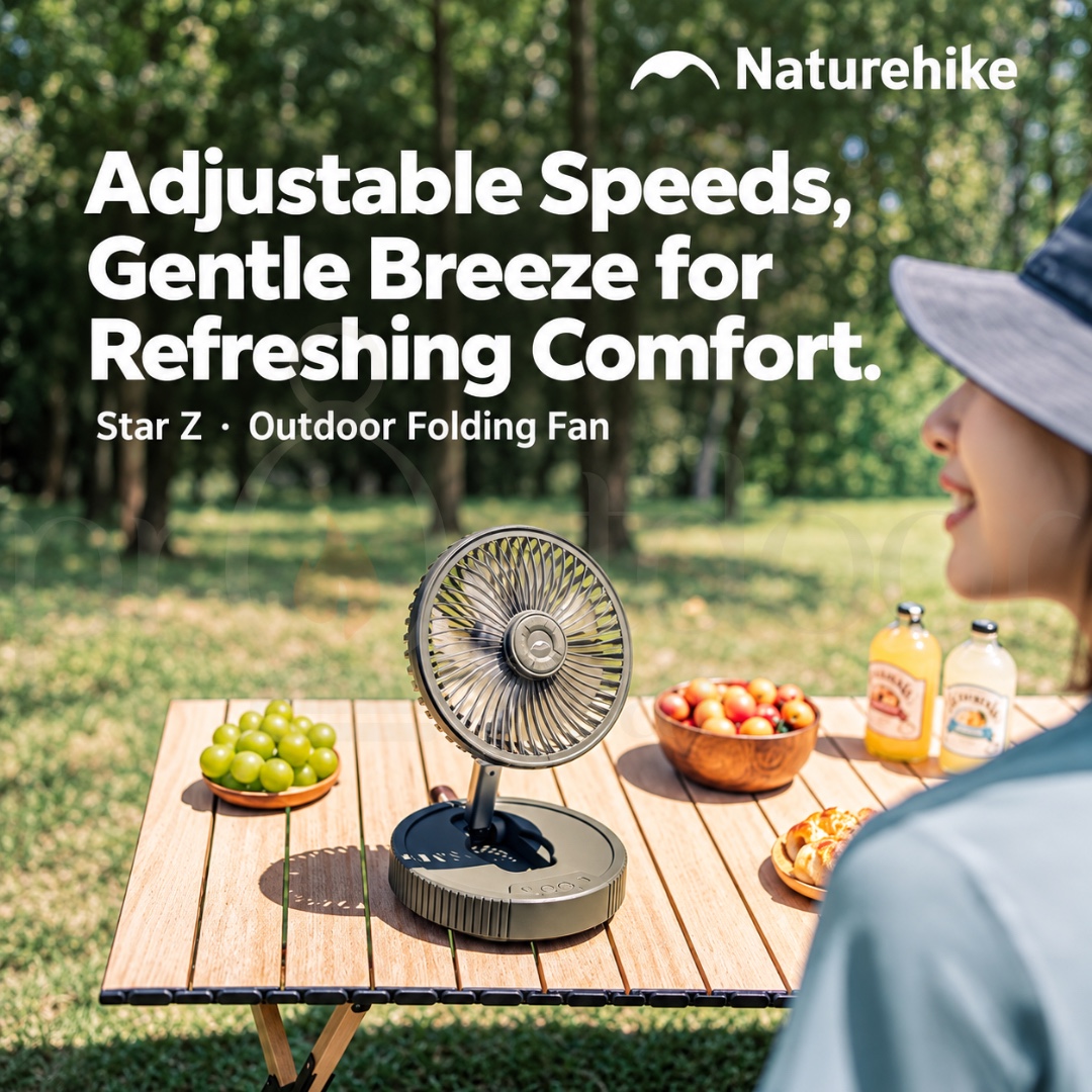 NATUREHIKE CNK2620ZM010 Starry Wind Z 8000mAh Rechargeable Foldable Camping Fan with LED Light Portable Fan