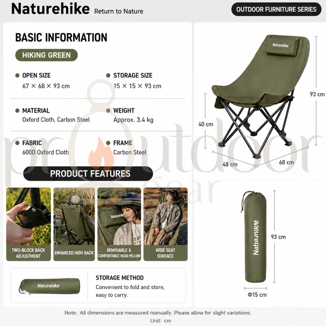 NATUREHIKE Sea Star 002 Regular/Mesh Moon Chair folding reclining picnic chair with pillowair