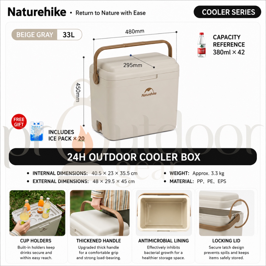 NATUREHIKE CNK2300BS011 LingDu 24H Cooler Insulated Box Ice Freezer Picnic Refrigerator