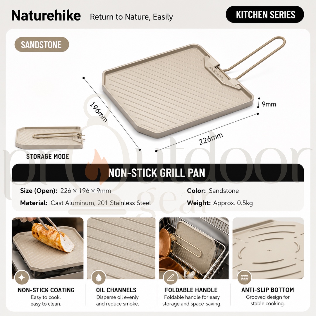 NATUREHIKE CNK2300CJ016 Leyan Outdoor Camping Picnic Non Stick Frying Pan Aluminum Alloy Stainless Steel